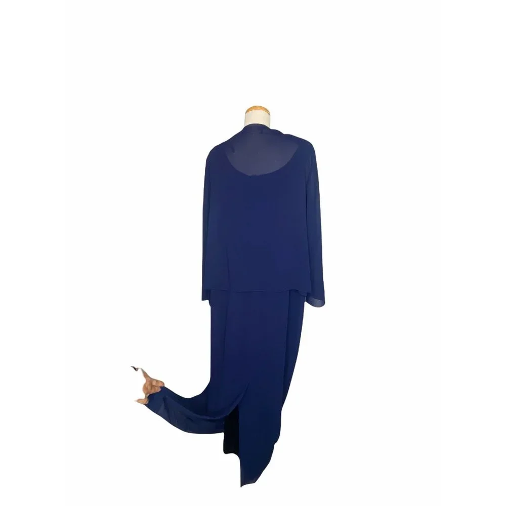 VNTG Ursula of Switzerland Blue Chiffon Dress & Jacket Set Mother of the Bride - Picture 9 of 16